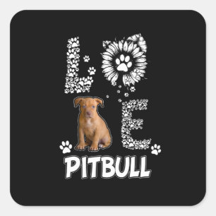 Sticker Carré J'aime les chiens Pitbull