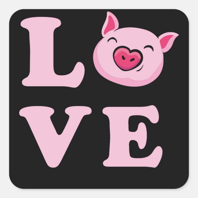 Sticker Carré J'Aime Les Cochons Amusants Cochon Lover (Devant)