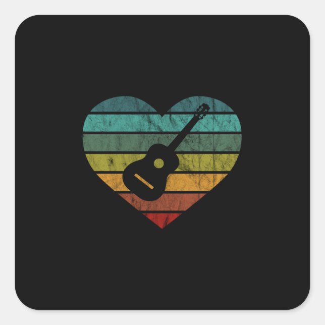 Sticker Carré J'Aime Les Guitaristes Avec La Guitare Acoustique (Devant)