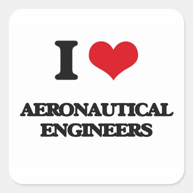 Sticker Carré J'aime les ingénieurs aéronautiques (Devant)