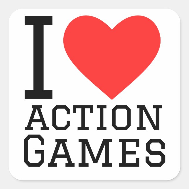 Sticker Carré J'aime les jeux d'action (Devant)