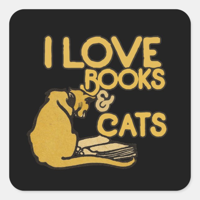 Sticker Carré J'aime les livres et les chats (Devant)