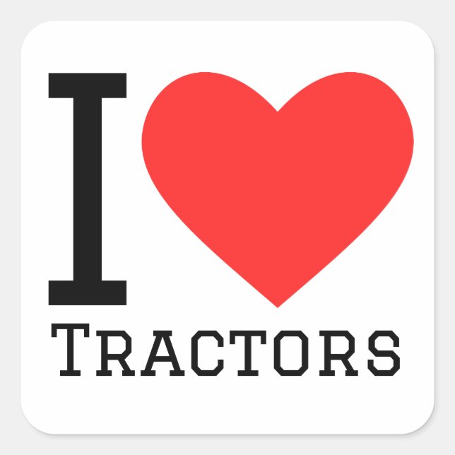 Sticker Carré J'aime les tracteurs (Devant)