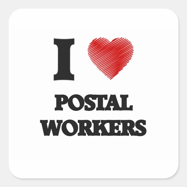Sticker Carré J'aime les travailleurs de la poste (Coeur fait de (Devant)