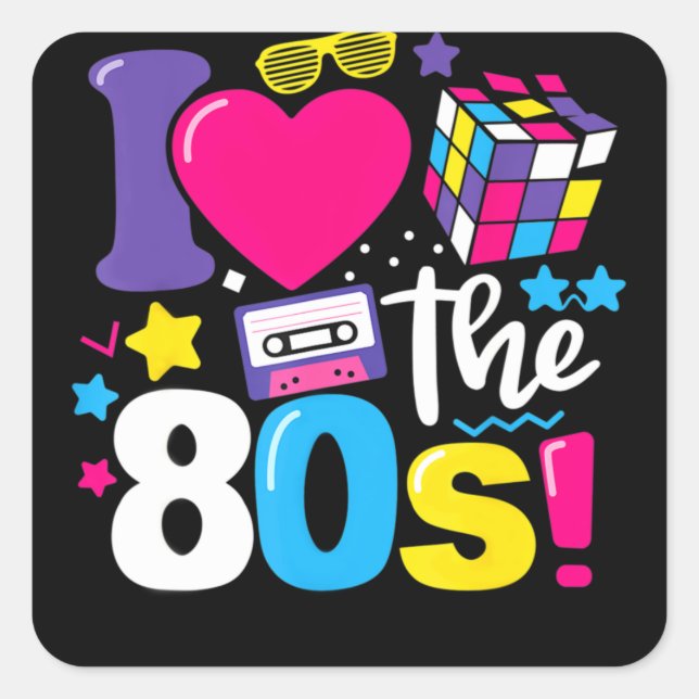 Sticker Carré J'Aime Les Vêtements Cadeaux Des Années 80 (Devant)