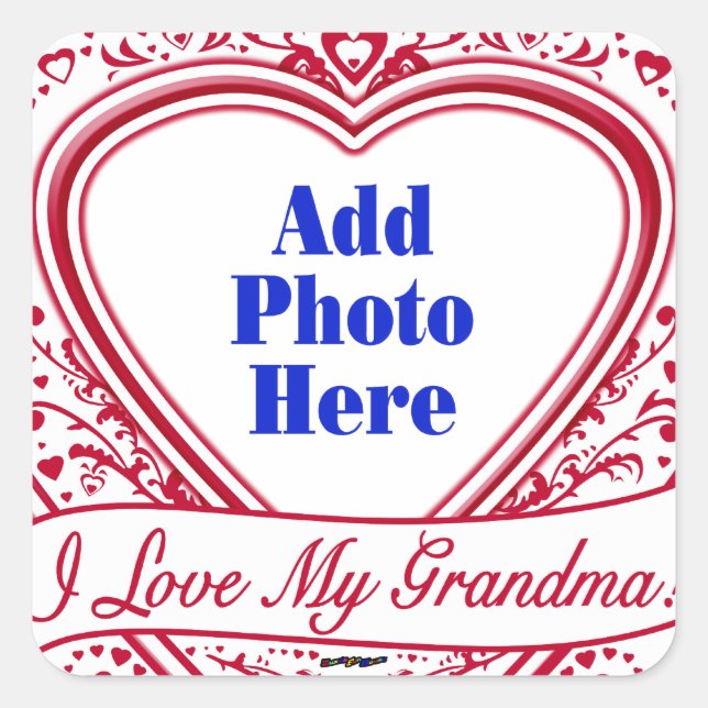 Sticker Carré J'Aime Ma Grand-Mère ! Photo Red Hearts (Devant)