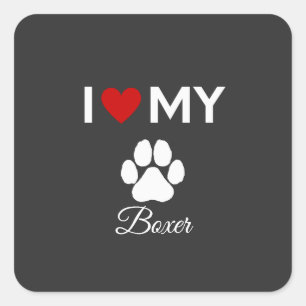 Sticker Carré J'aime mon Boxer chien nom personnalisé