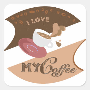 Sticker Carré J'aime mon café Retro Java