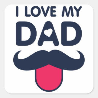 Sticker Carré J'aime mon père mignon icône moustache