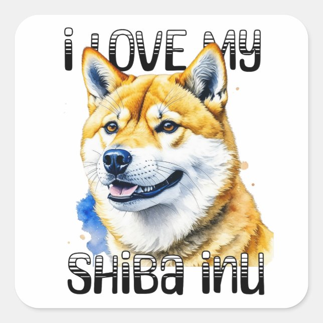 Sticker Carré J'Aime Mon Shiba Inu | Propriétaire de chien (Devant)