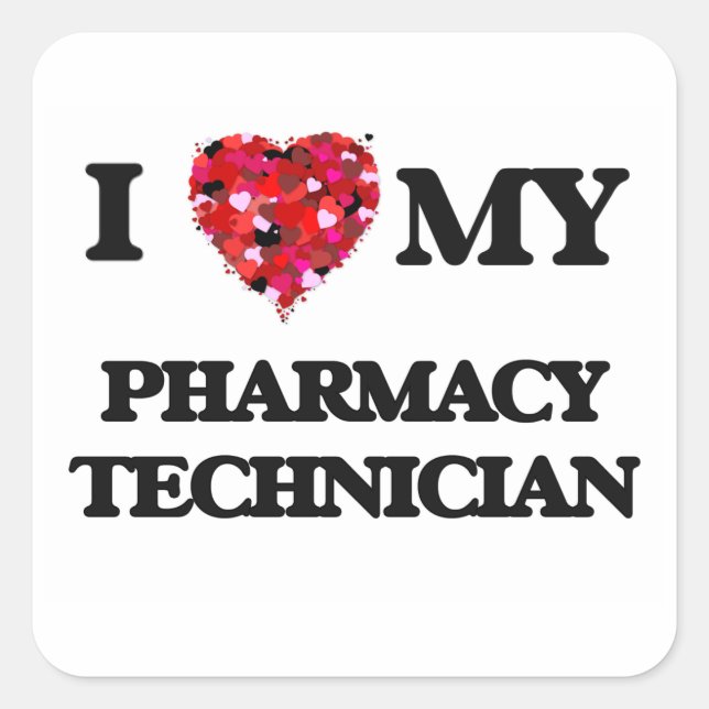 Sticker Carré J'aime mon technicien en pharmacie (Devant)