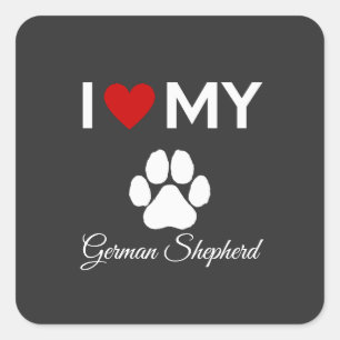 Sticker Carré J'aime mon texte personnalisé berger allemand
