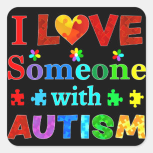 Sticker Carré J'aime quelqu'un avec AUTISM