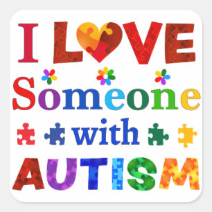 Sticker Carré J'aime quelqu'un avec AUTISM