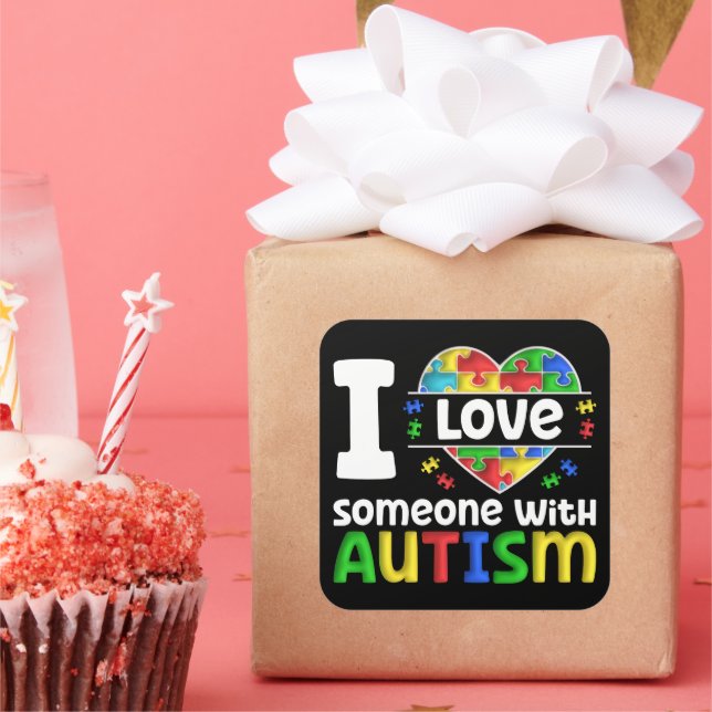 Sticker Carré J'Aime Quelqu'Un Avec L'Autisme, Cadeau De Sensibi (Fête)
