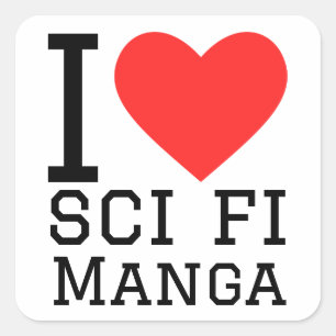 Sticker Carré J'aime sci fi manga