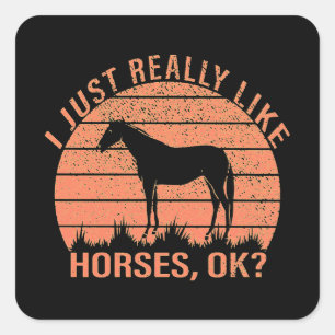 Sticker Carré J'aime vraiment les chevaux en Tangerine orange