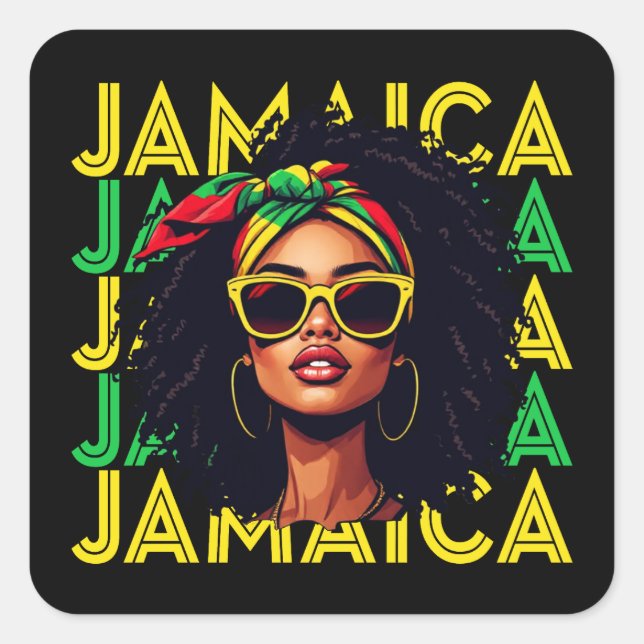 Sticker Carré Jamaïcaine Jamaïcaine Drapeau Fière Femmes Jamaïca (Devant)
