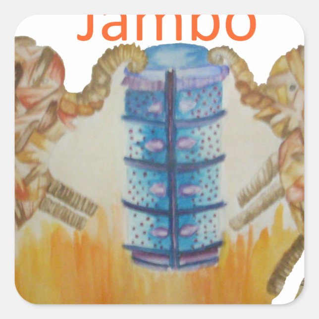 Sticker Carré Jambo Jumbo African Kids Elephants Art Imprimer (Devant)