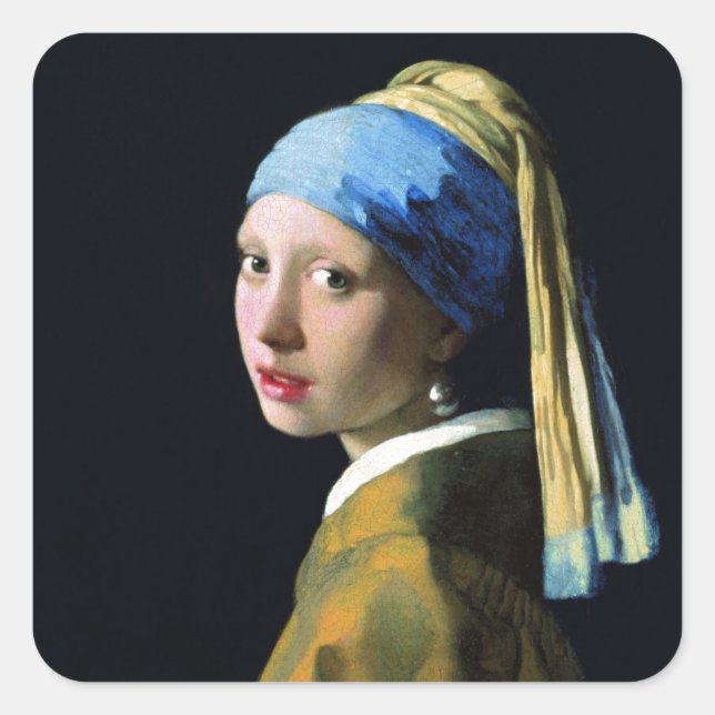 Sticker Carré Jan Vermeer Girl Avec Une Perle Élevant L'Art Baro (Devant)