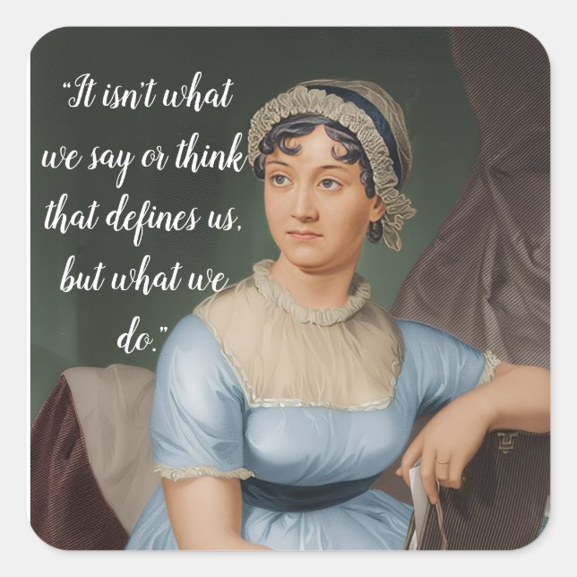 Sticker Carré Jane Austen portrait and quote (Devant)