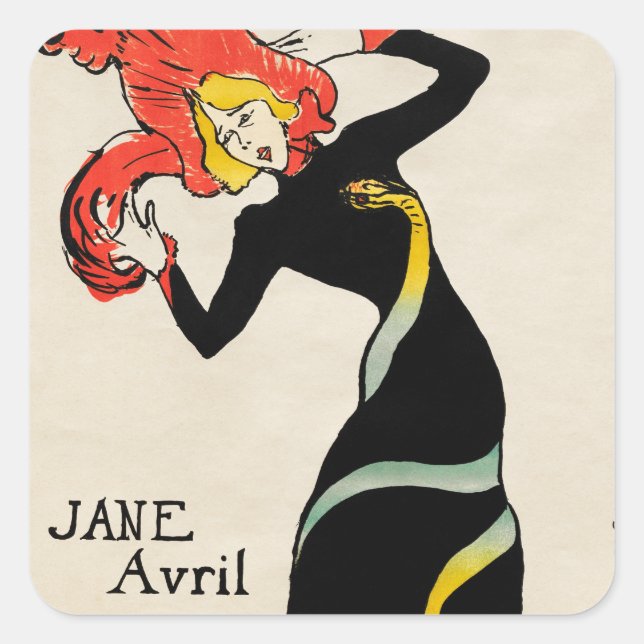 Sticker Carré Jane Avril de la danseuse Art nouveau par Toulouse (Devant)