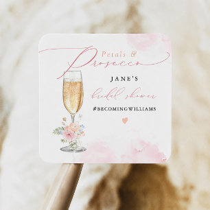 Sticker Carré JANE Blush Fleurs et Prosecco pour une Baby Shower