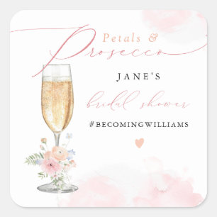 Sticker Carré JANE Blush Fleurs et Prosecco pour une Baby Shower