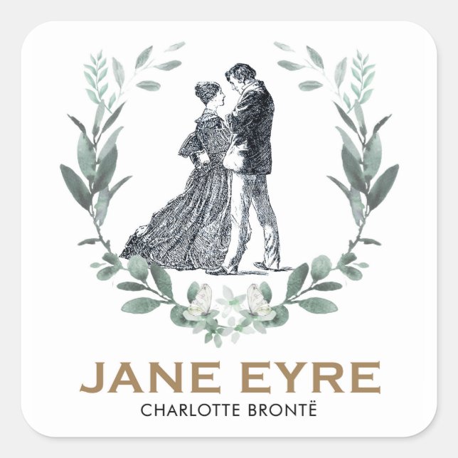 Sticker Carré Jane Eyre et Edward Rochester avec Wreath (Devant)
