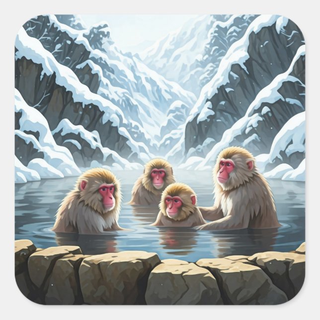 Sticker Carré Japon Jigokudani Singes du parc des singes (Devant)