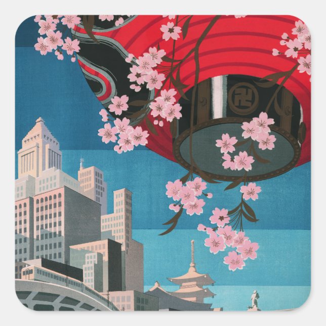 Sticker Carré Japon Tokyo Vintage Japonais affiche de voyage (Devant)
