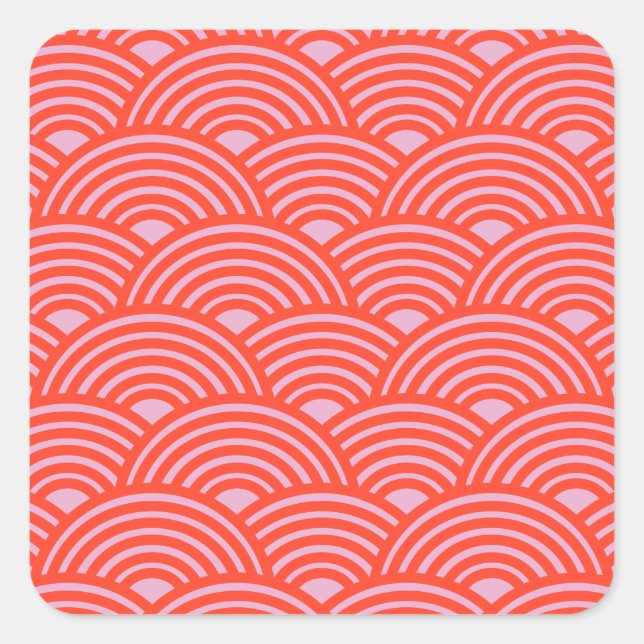 Sticker Carré Japon Vague Seigaiha Motif rose rouge (Devant)