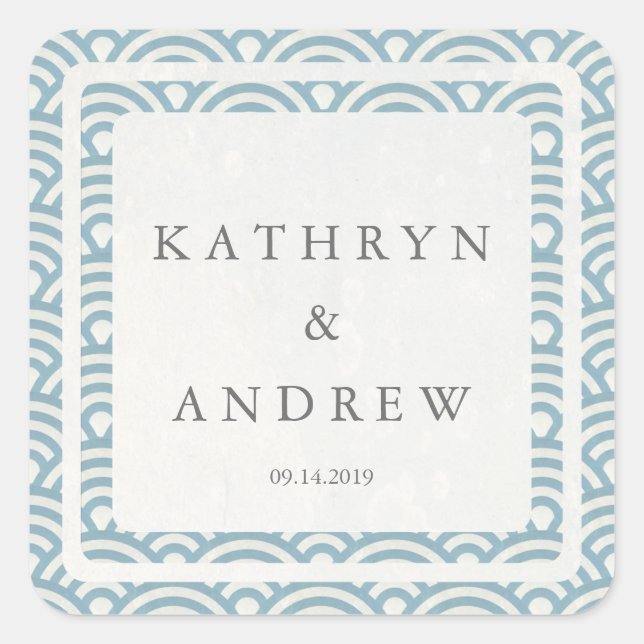 Sticker Carré Japonais Seigaiha Vague des noms personnalisés + M (Devant)