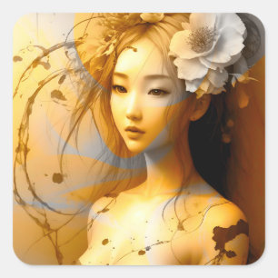 Sticker Carré Japonaise pensive