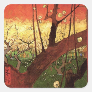 Sticker Carré Japonisme : arbre de prunier en fleurs par Vincent
