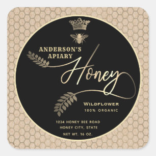 Sticker Carré Jar de miel moderne en carton look script queen be