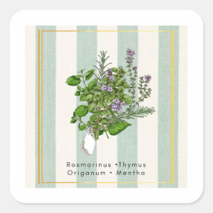Sticker Carré Jardin Botanique d'Herbes - Art Culinaire de Sauge