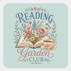 Sticker Carré Jardin de lecture Cottagecore Floral Club