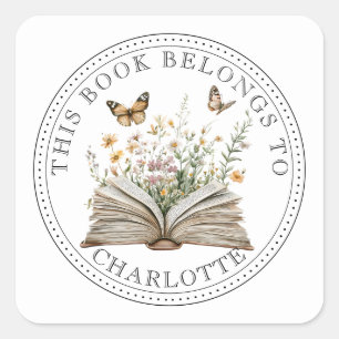 Sticker Carré Jardin de livre floral personnalisé