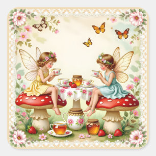 Sticker Carré Jardin de pique-nique fée florale vintage
