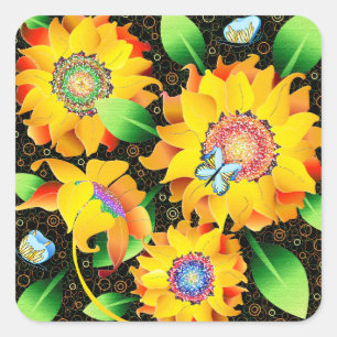 Sticker Carré Jardin des papillons de tournesol