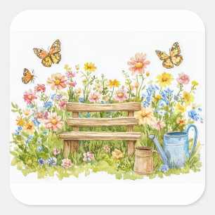Sticker Carré Jardin d'été avec papillons