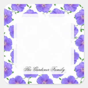 Sticker Carré Jardin doux Fleur de géranium bleu sur n'importe q