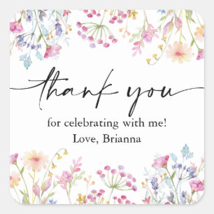 Sticker Carré Jardin fleur sauvage thème Fille aquarelle anniver