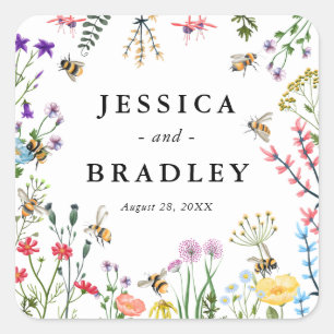Sticker Carré Jardin Fleur sauvage Whimsical Mariage Boho d'été