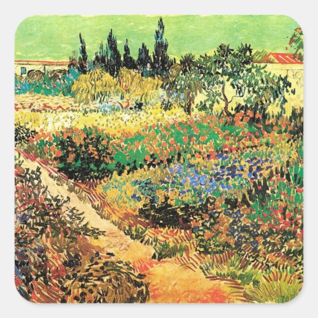 Sticker Carré Jardin fleuri avec sentier par Vincent van Gogh (Devant)