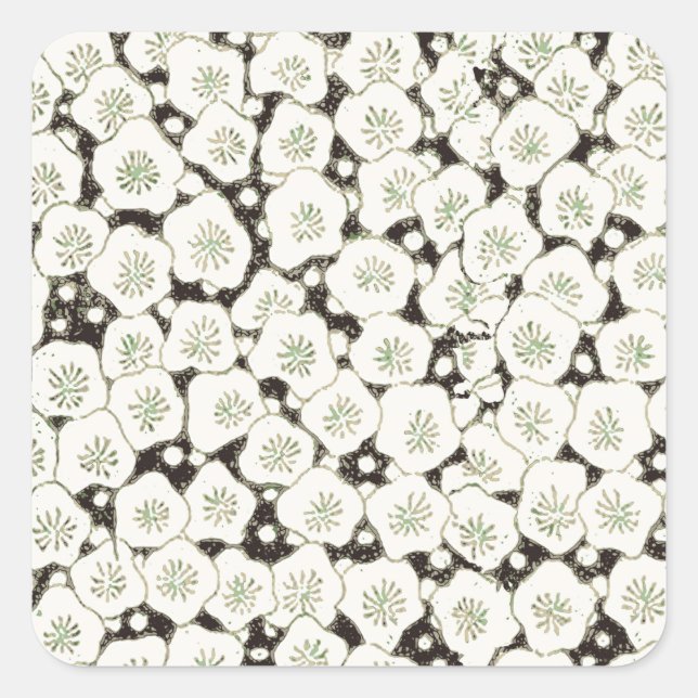 Sticker Carré Jardin floral à fleurs blanches du Japon (Devant)
