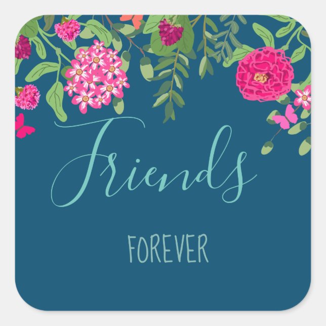 Sticker Carré Jardin floral avec des amis de papillons pour (Devant)