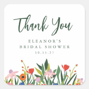 Sticker Carré Jardin Floral Coloré Personnalisé Mariage 