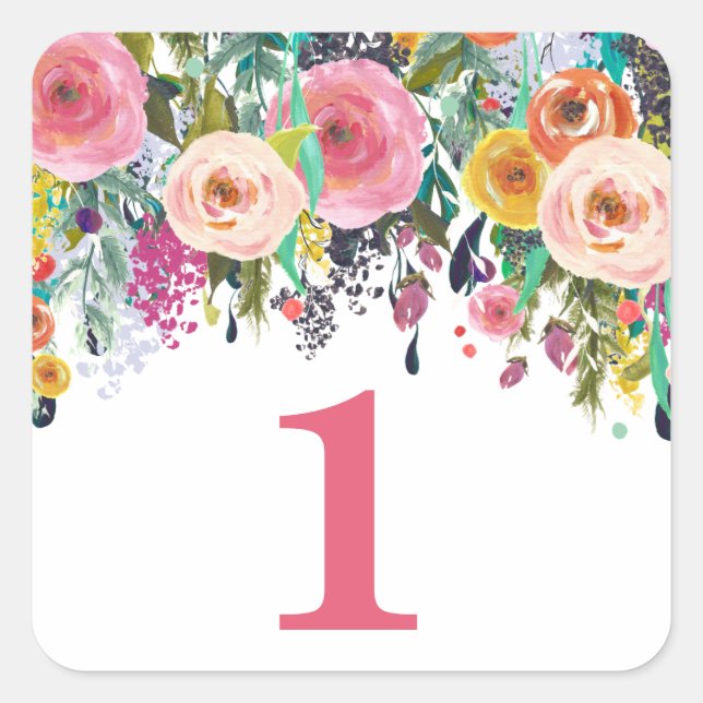 Sticker Carré Jardin floral peint Numéro fête d'anniversaire (Devant)
